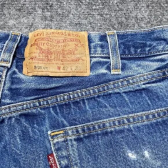 Vintage Levis Jeans Men 38x31 Blue 501 Button Fly Classic Straight Y2K Tag 42x34 - Picture 12 of 13